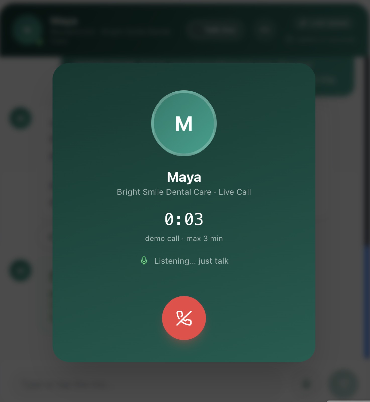 Maya AI Receptionist — Live voice agent picks up and talks the patient through booking