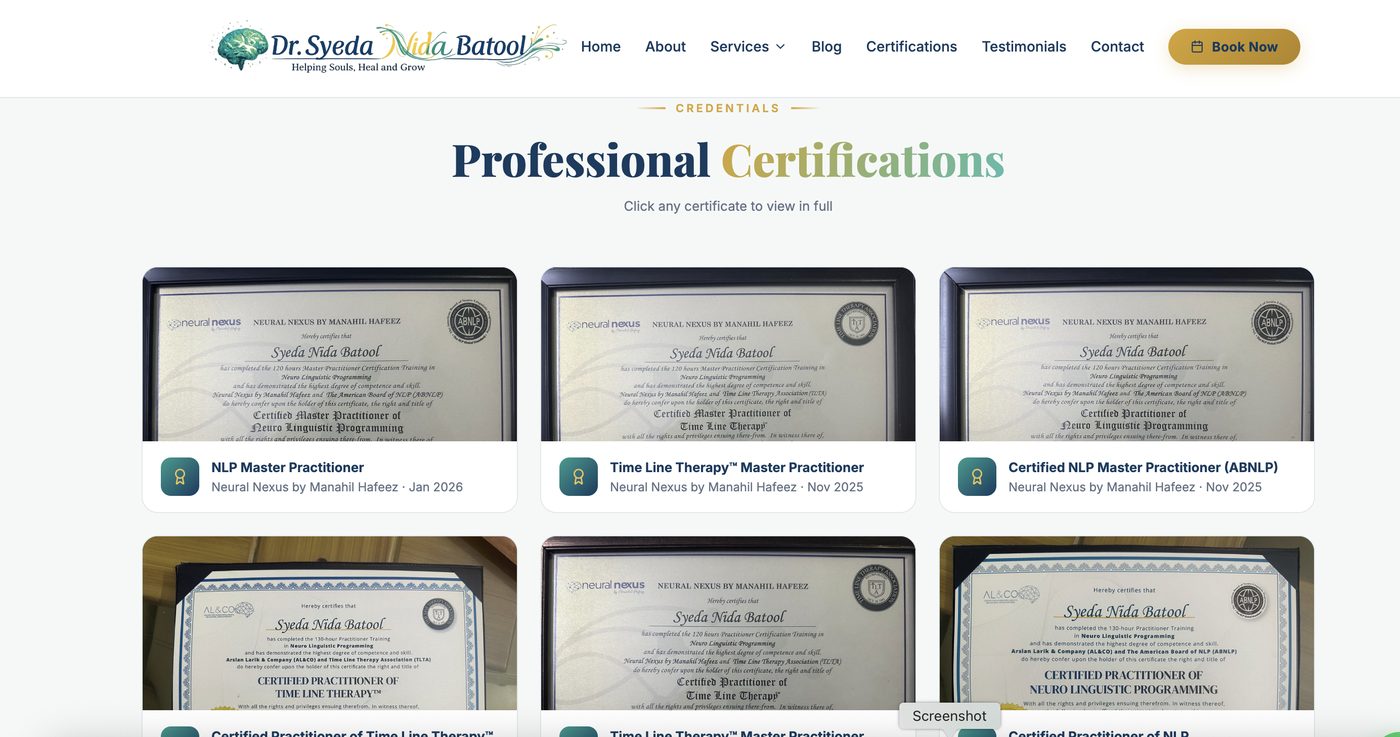 Dr. Syeda Nida Batool website screen 5
