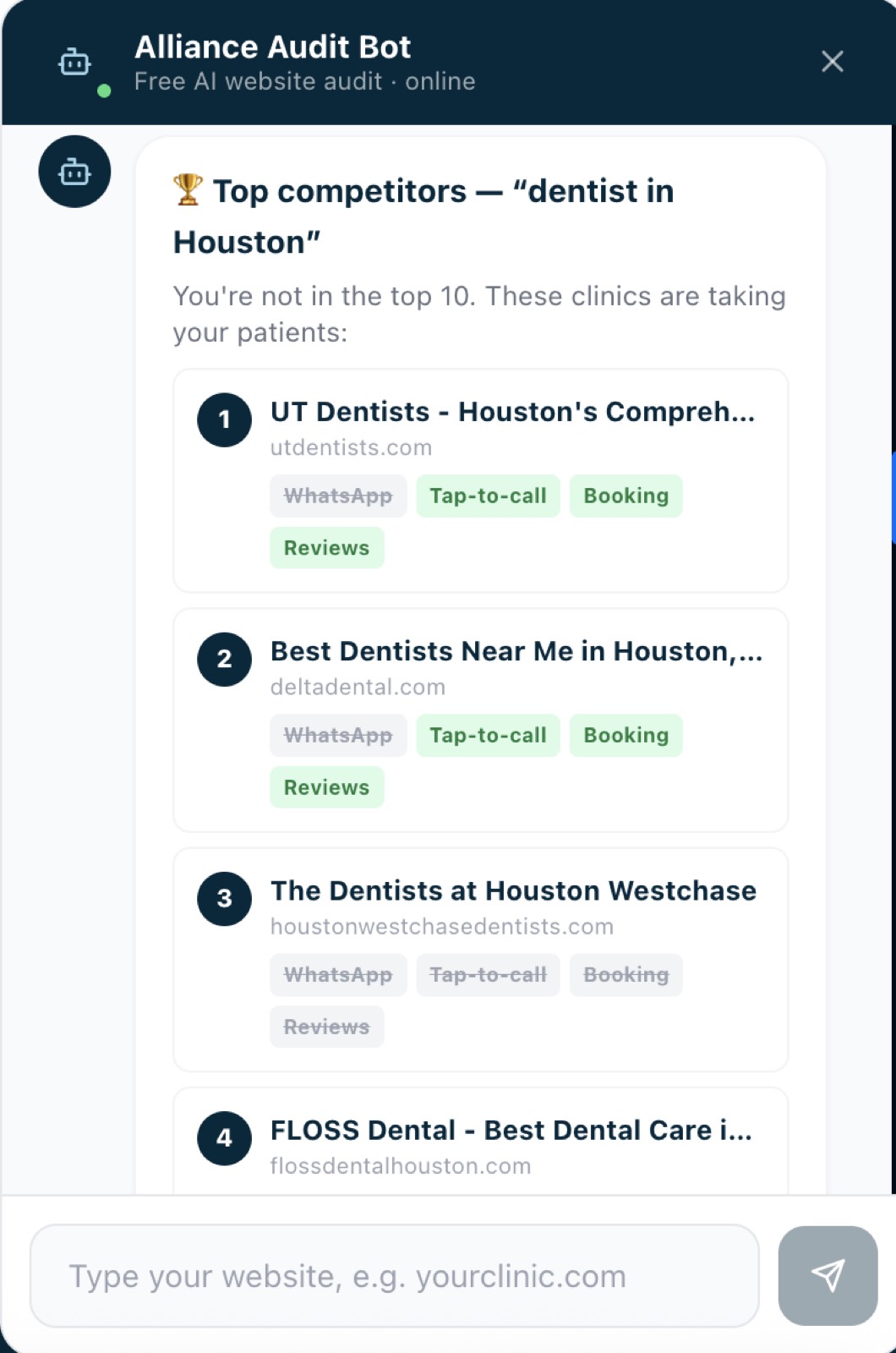 Free Website Audit — Surfaces the exact competitors outranking you on Google