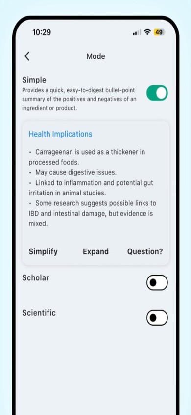 IngreedyIt — Modes — get information at your level