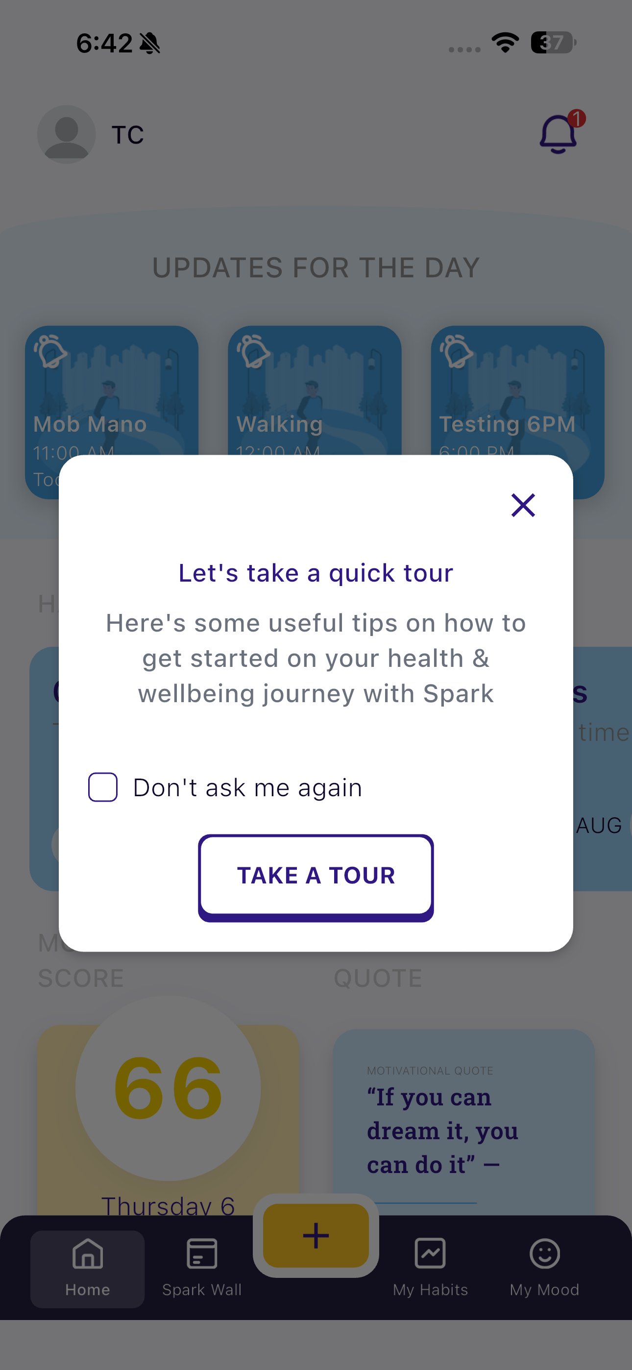 Spark — Onboarding tour for health & wellbeing